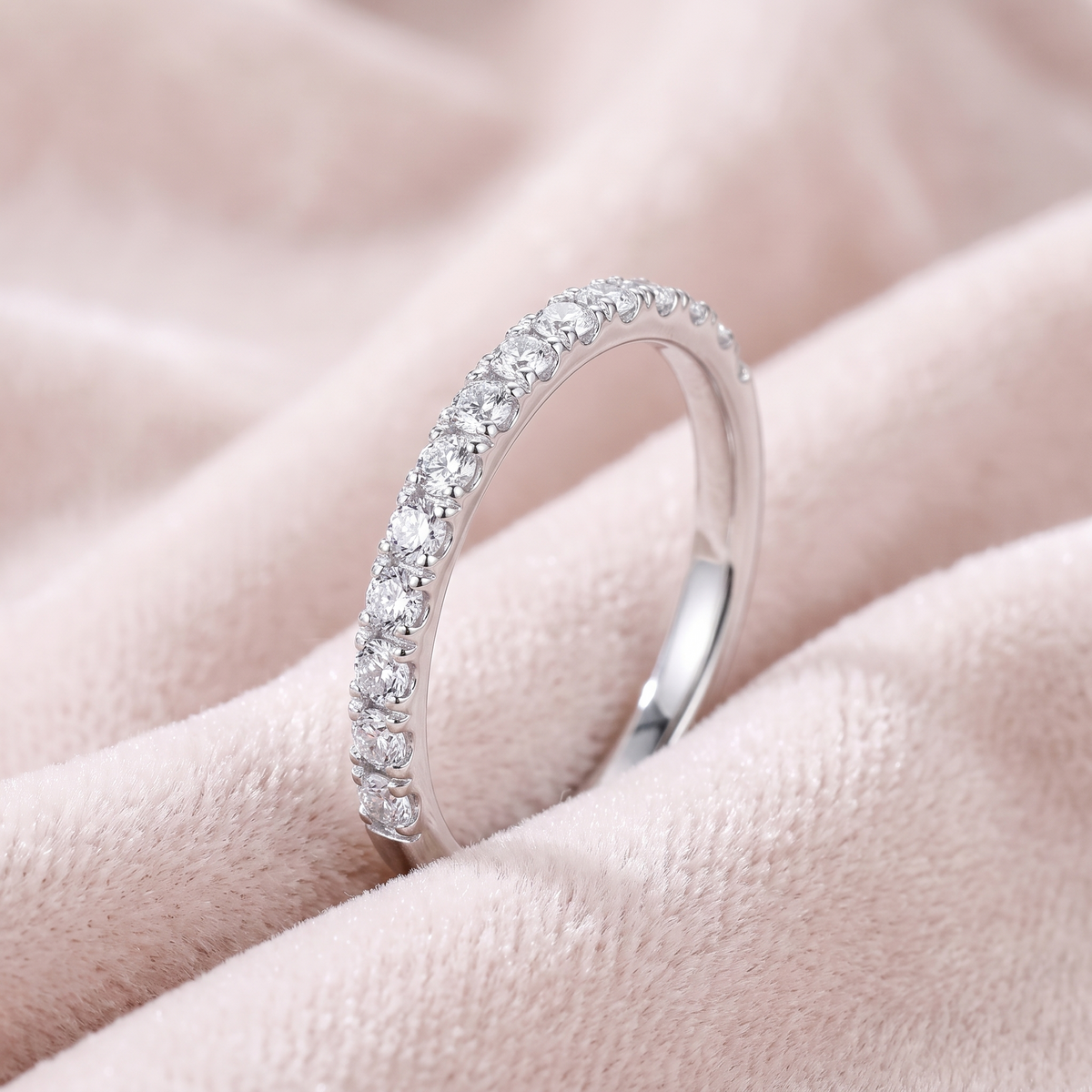 Infinita Half Band Ring on blush velvet