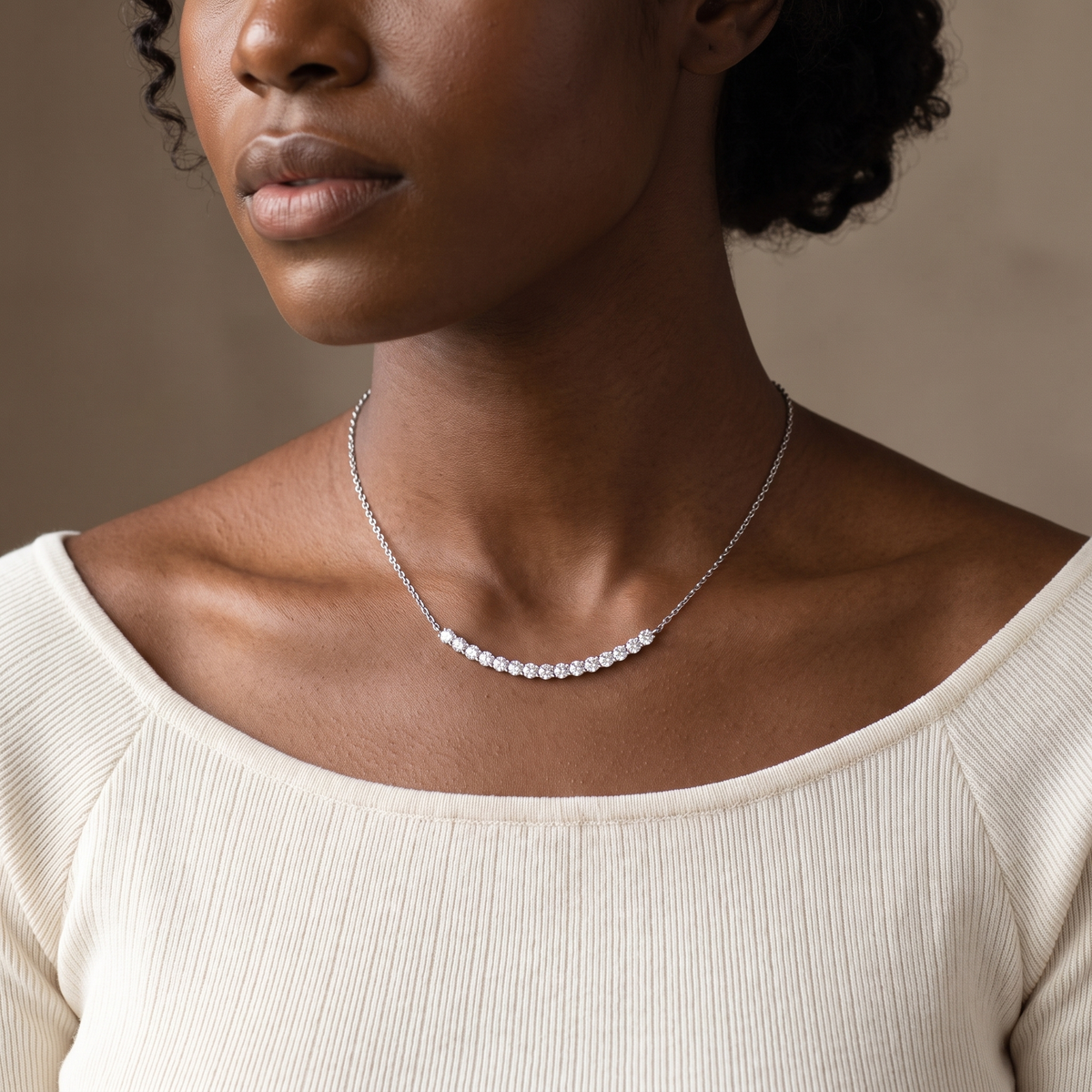 Onda Necklace worn, close-up portrait