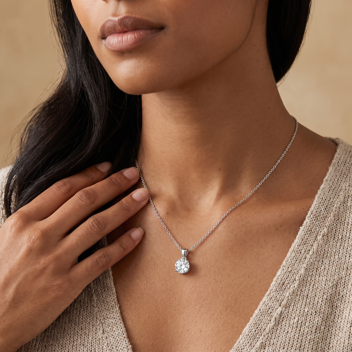 Prima Necklace worn, close-up portrait