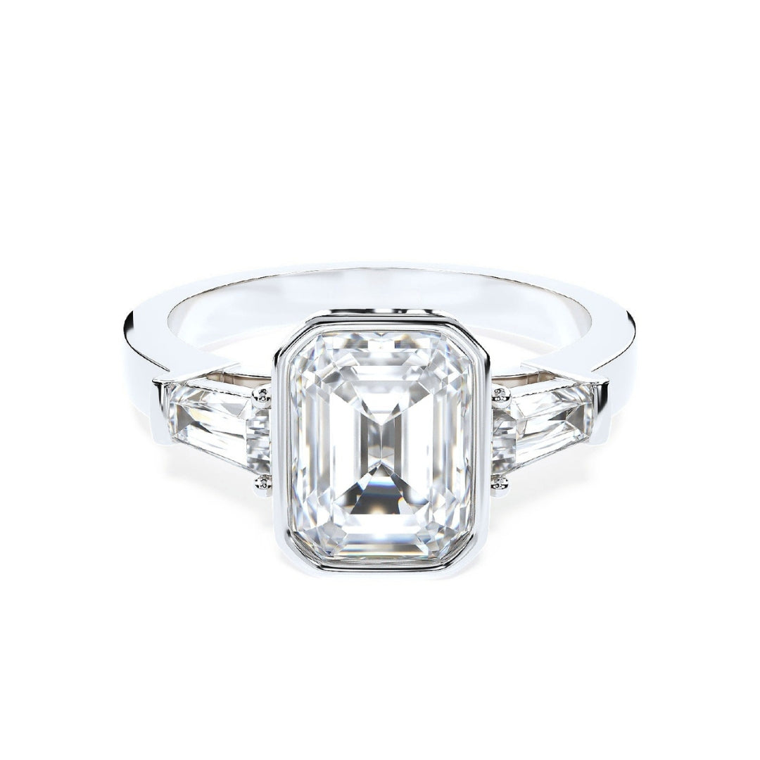 Farfalla Ring - emerald cut moissanite with tapered baguettes