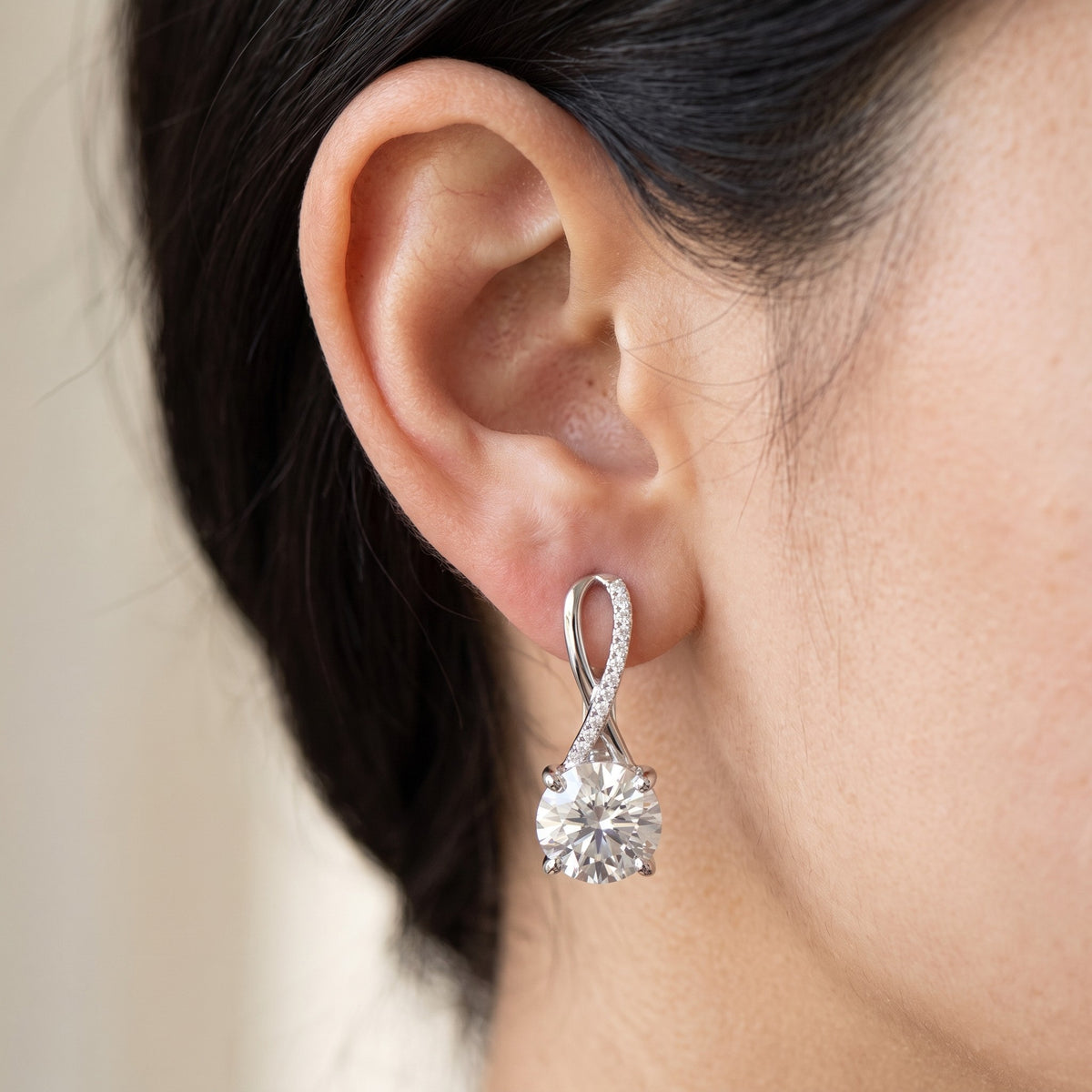 Luna Drop Earrings worn on ear