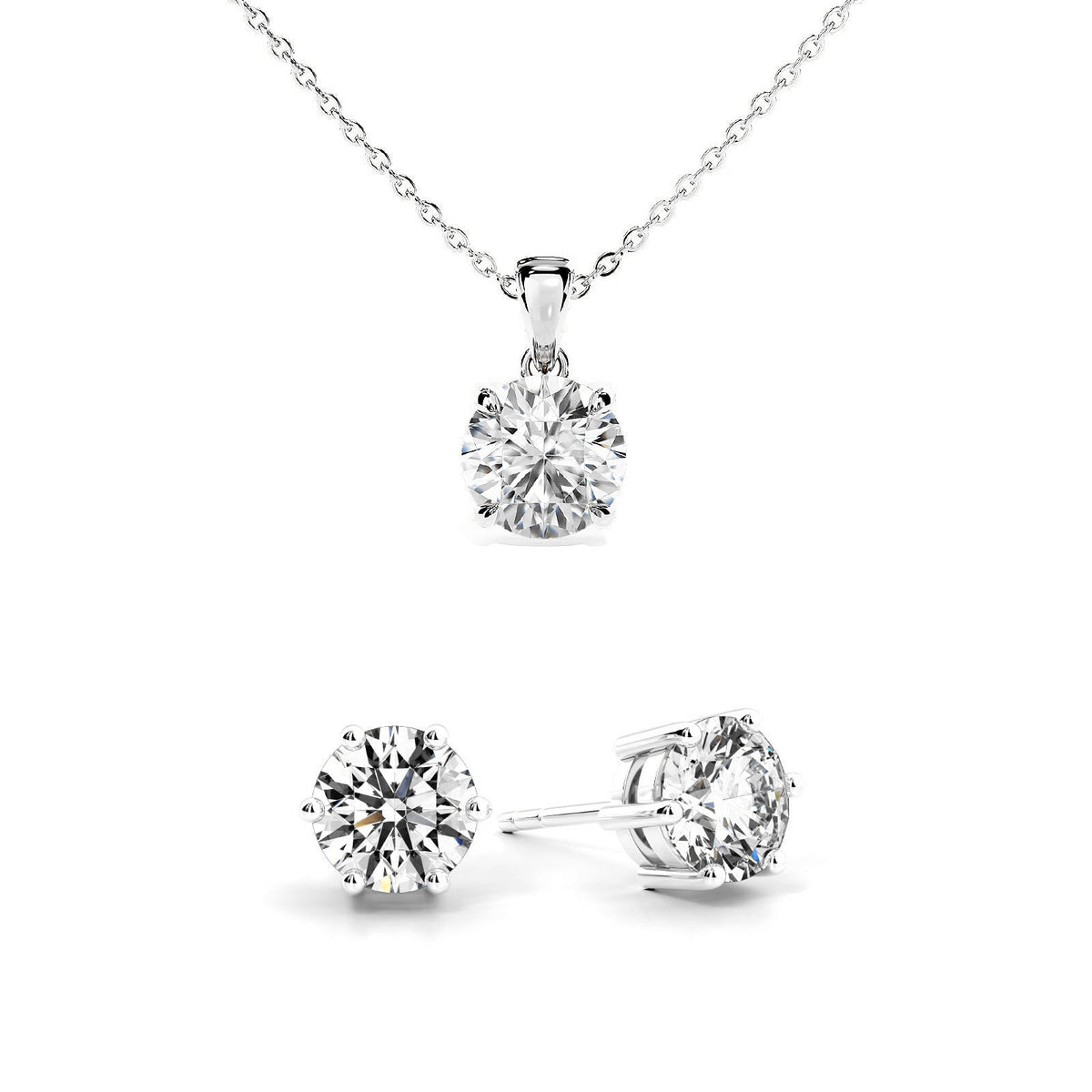 Prima stud earrings and Prima necklace set in sterling silver