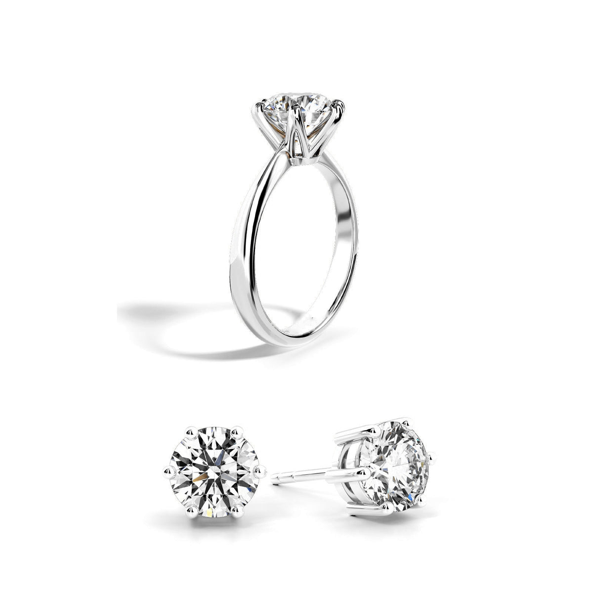 Prima Ring and Prima stud earrings set in sterling silver