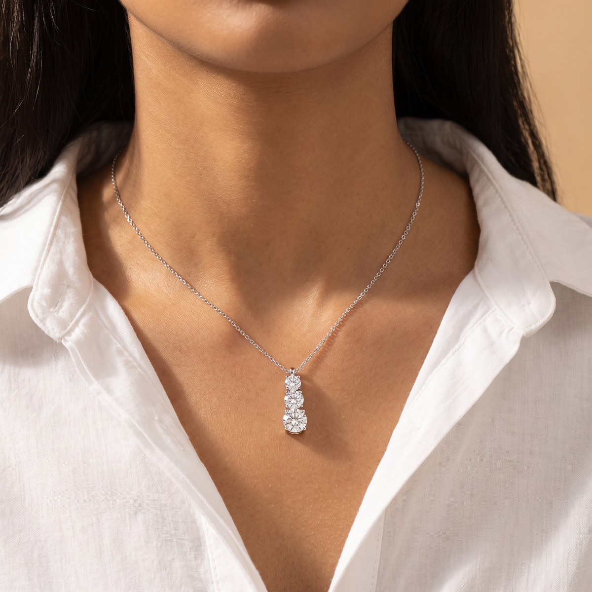Trio Necklace worn on the neck