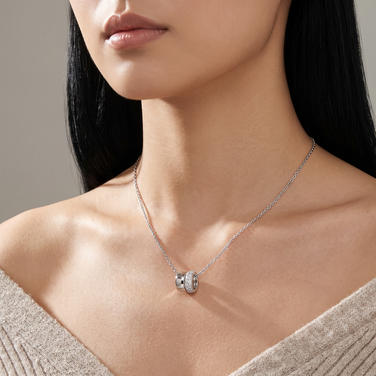 Duetto Necklace worn on the neck
