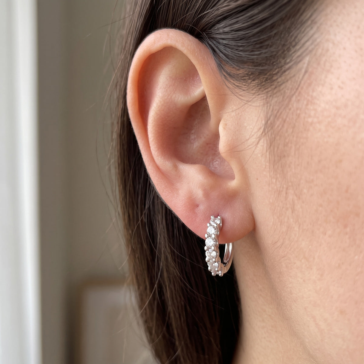 Chiara Hoop Earrings worn on ear