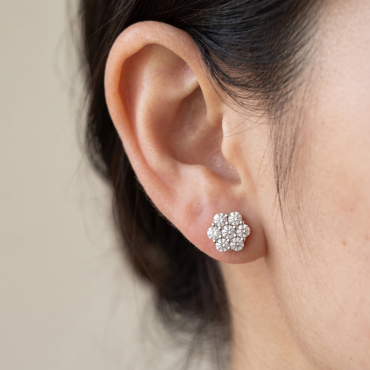 Dalia Stud Earrings worn on ear