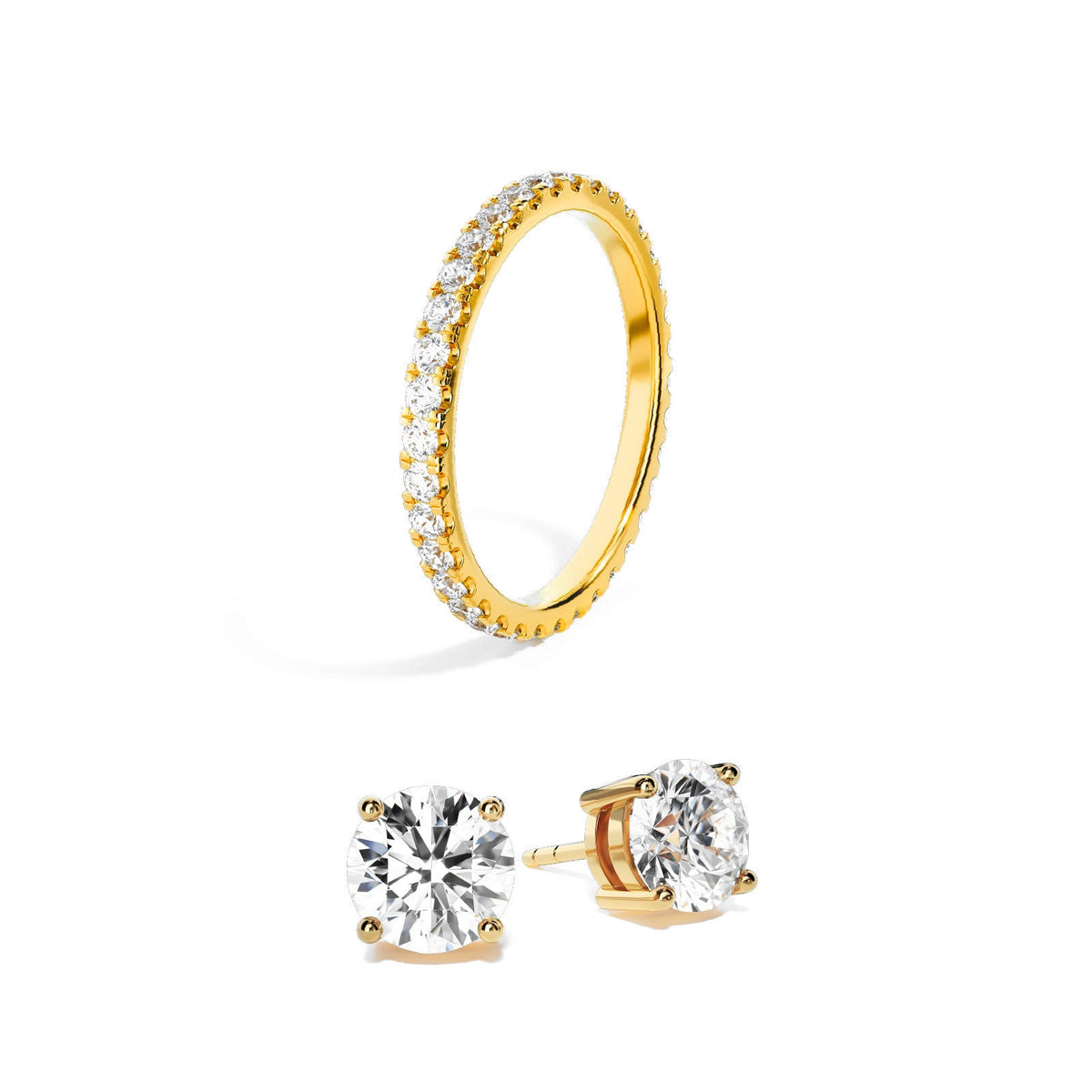 Infinita Full Band and Prima stud earrings set in 18k gold