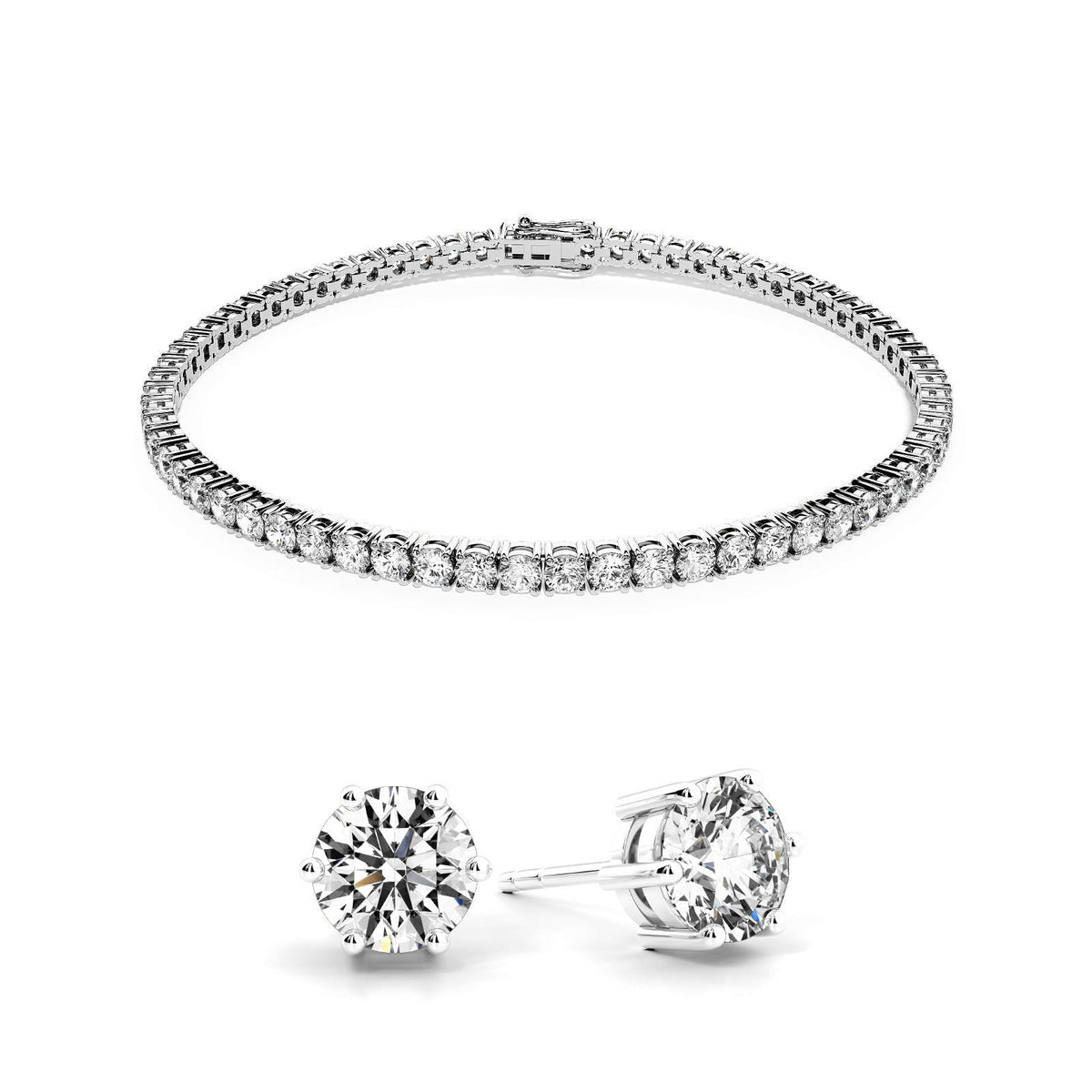 Nova tennis bracelet and Prima stud earrings set in sterling silver