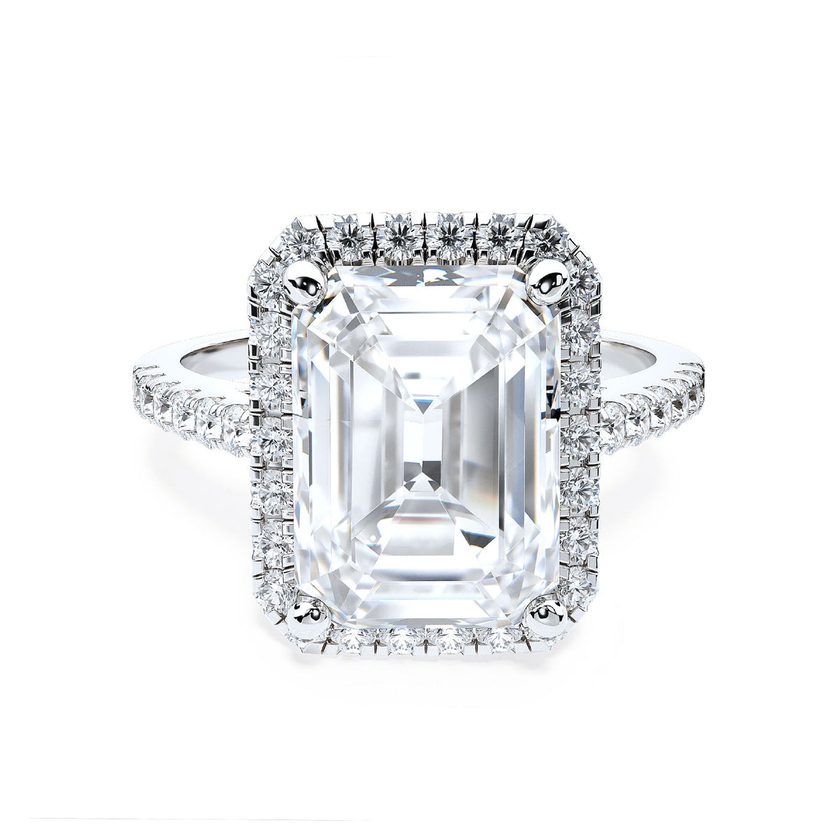 Smeraldo Angelo Ring - emerald cut halo moissanite ring