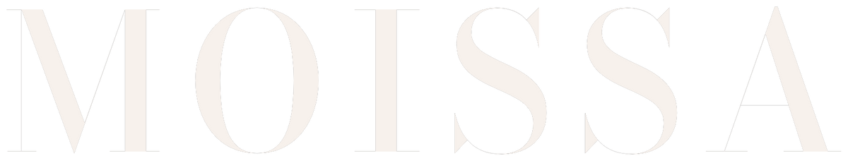 Moissa wordmark logo in cream for transparent header